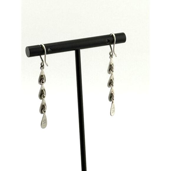 Jane Diaz Sterling Silver Tear Drop Cascade Earrings - Hand Cut Design - Picture 3 of 3